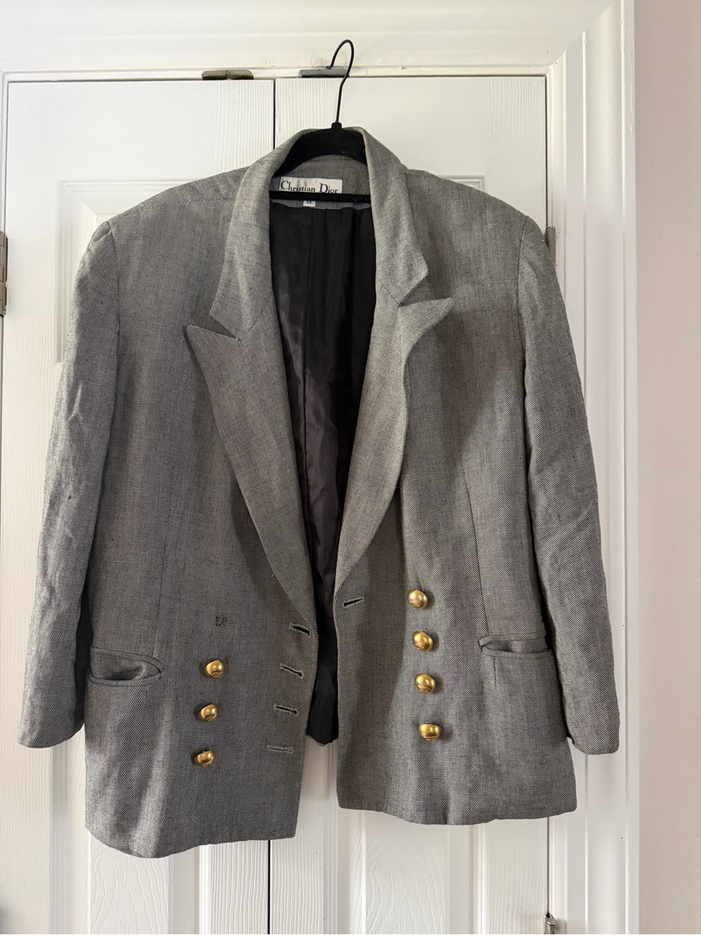Vintage Dior Gray Double-Breasted Blazer with Gold Buttons